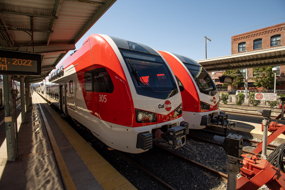 Two trainsets parked at station