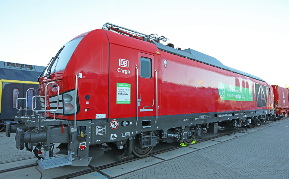 Large red European locomotive