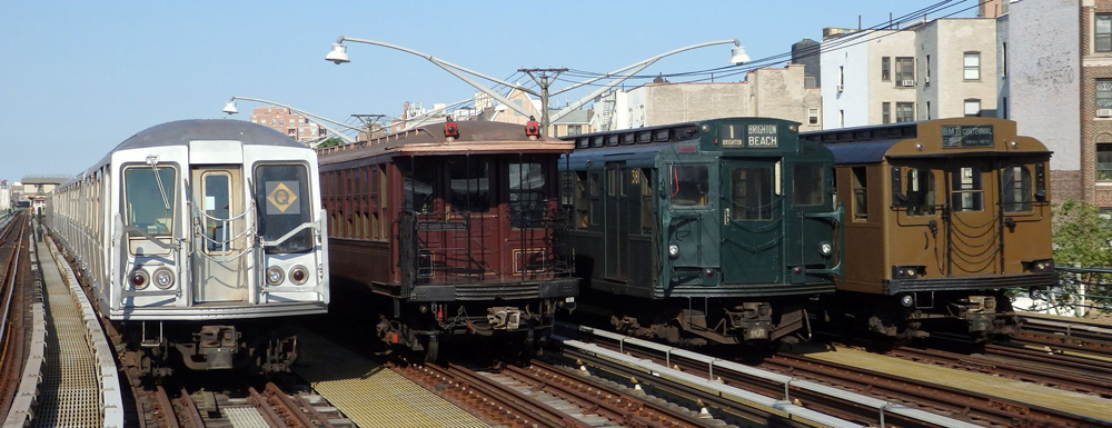 Lineup of vintage subway equipment