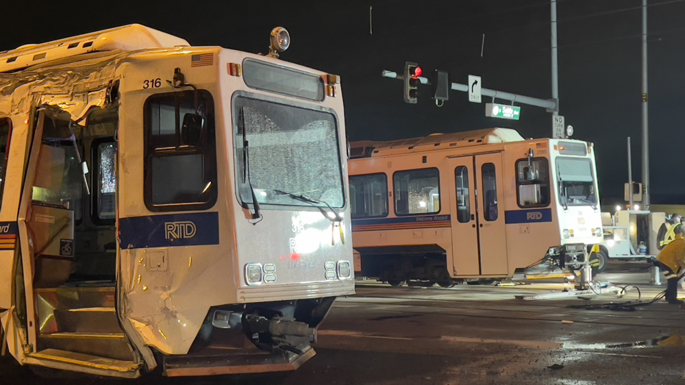 Night view of RTD derailment