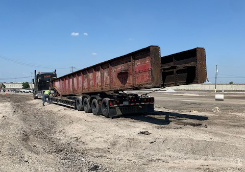 Large steel pieces on truck trailer