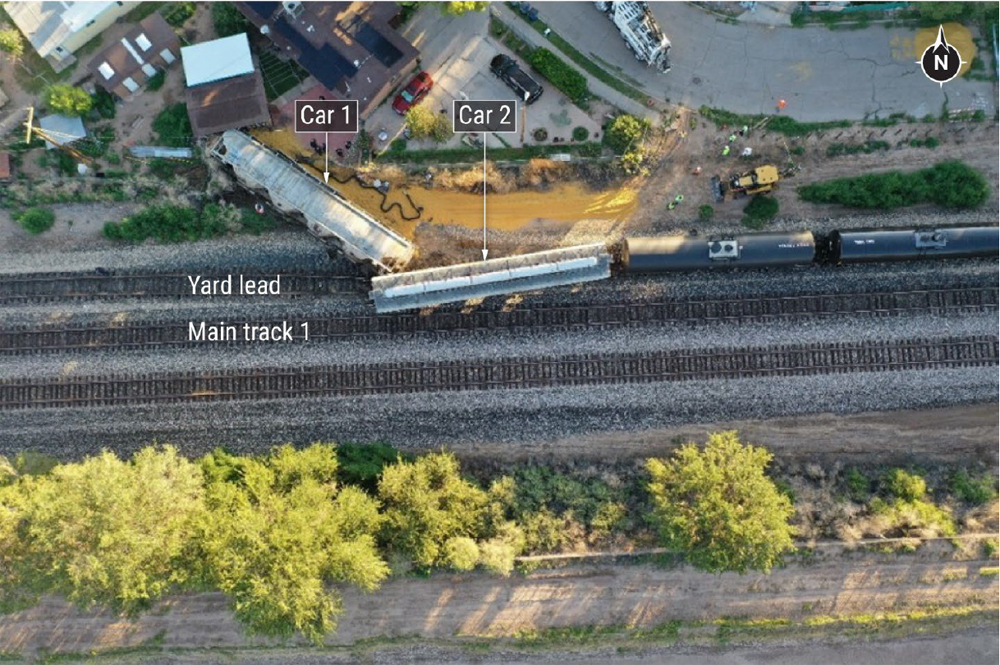 Aerial view of two-car derailment