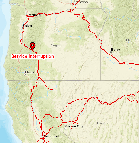 Map of Union Pacific rail lines in California and the Pacific Northwest