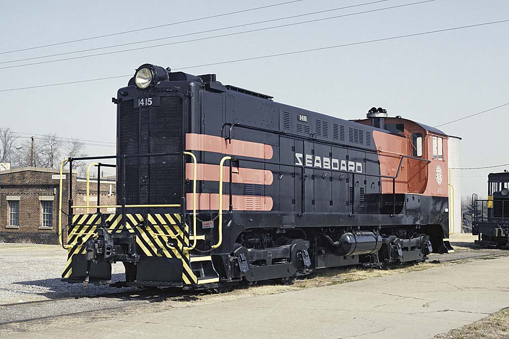 Baldwin diesel locomotive in red and black