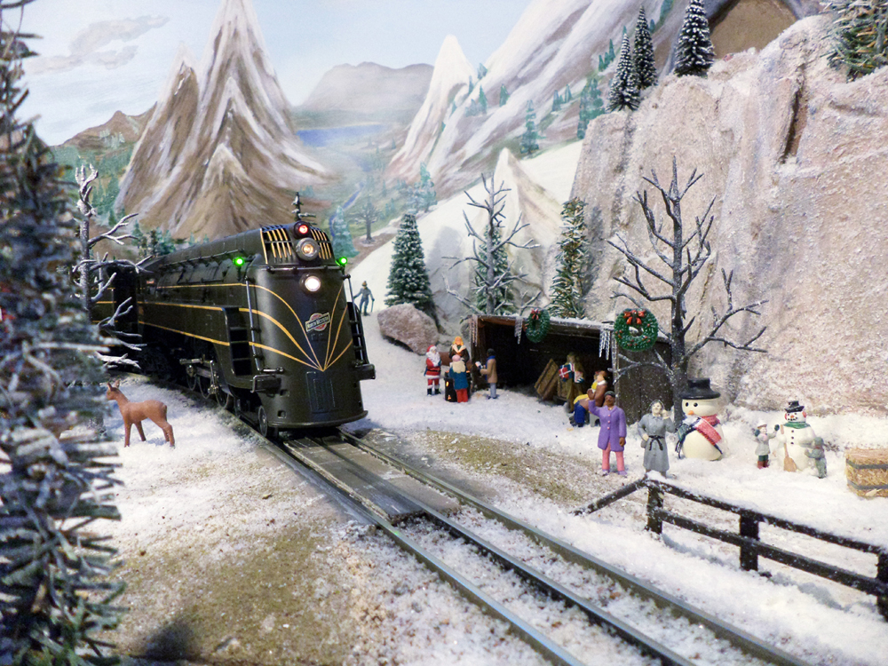 model locomotive in winter scene