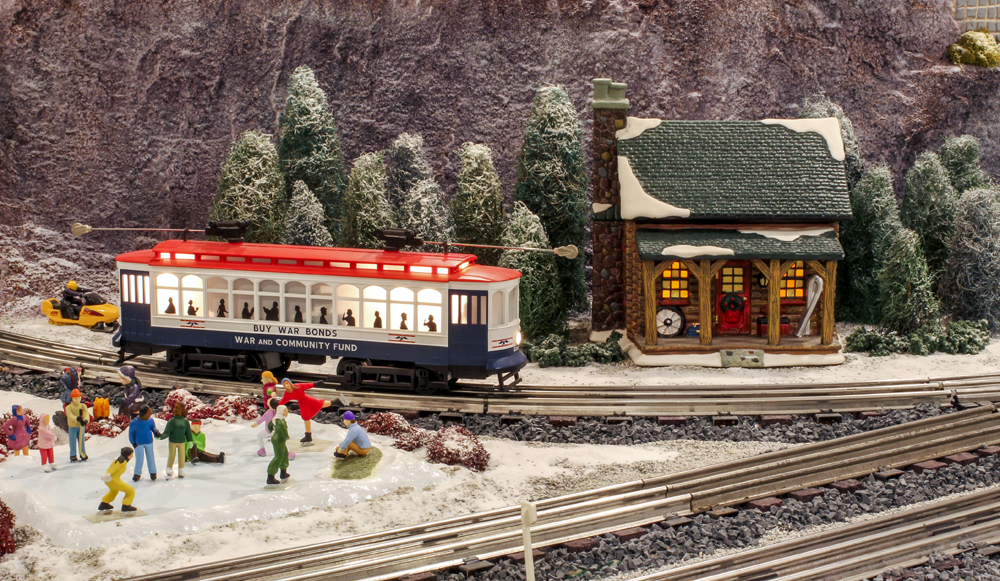 model trolley in holiday scene