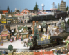 holiday scene on toy train layout