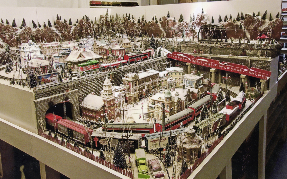 large Christmas themed toy train layout