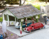 model Texaco gas station on garden railway