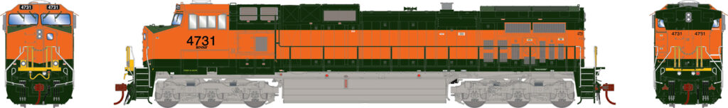 Orange and dark green diesel locomotive with no logos