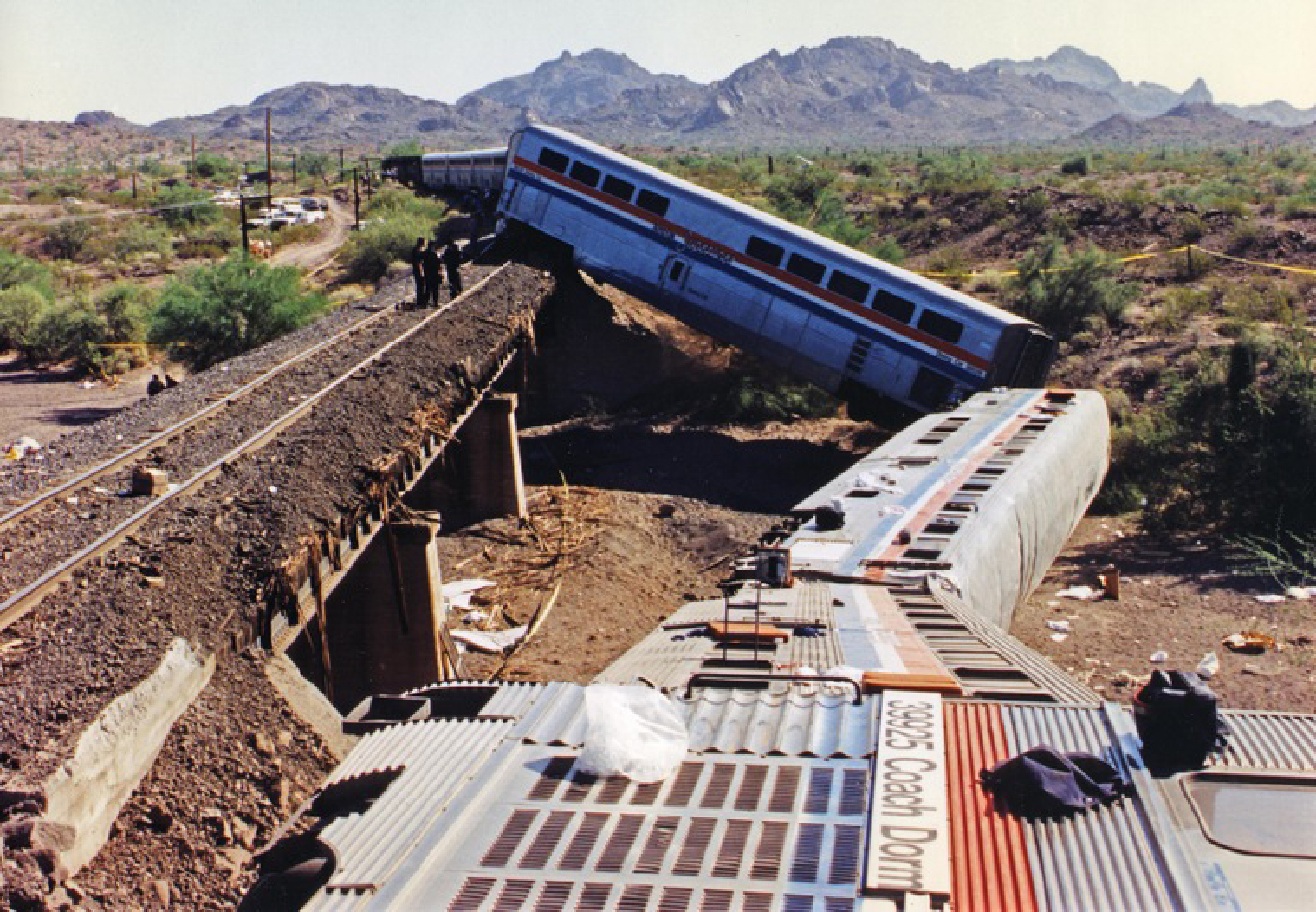 Amtrak train wreck in remote desert