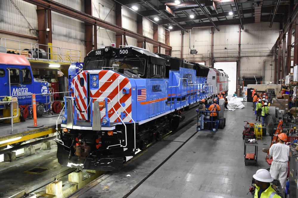 red, white and blue locomotive