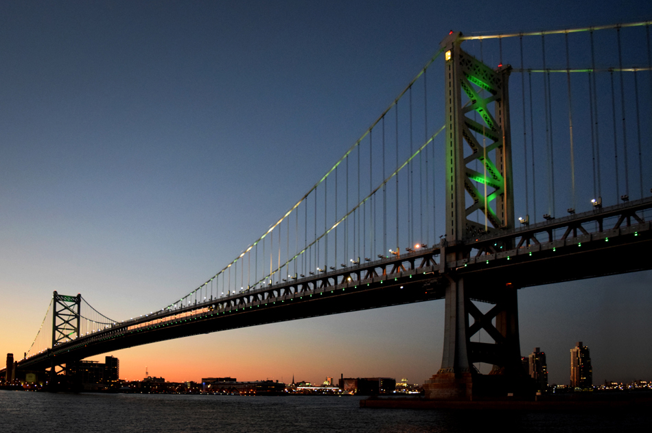 Suspension bridge at sunset