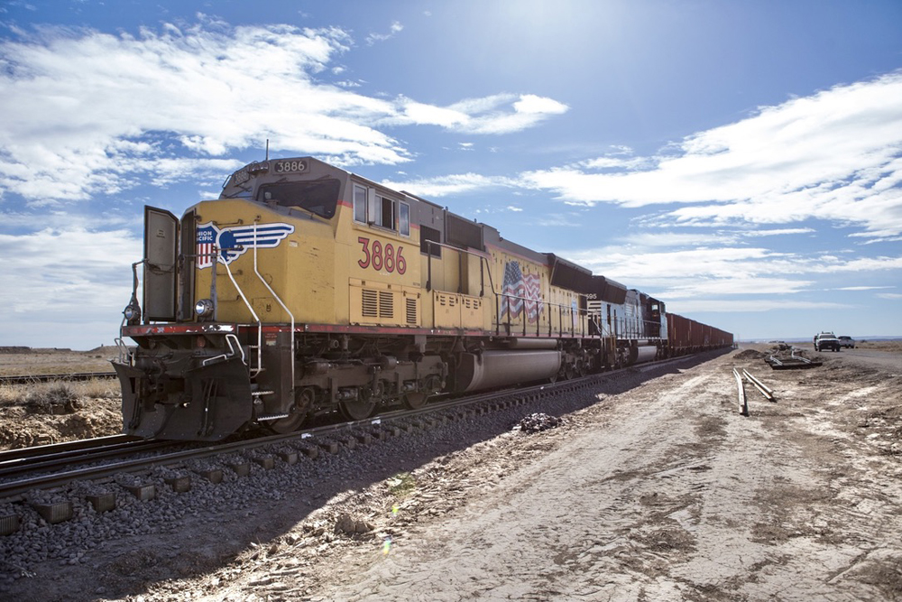 Locomotives with hopper cars on new track