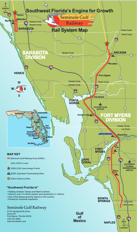 Map of railroad in southwest Florida