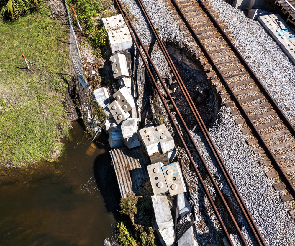 Sinkhole next to railroad track