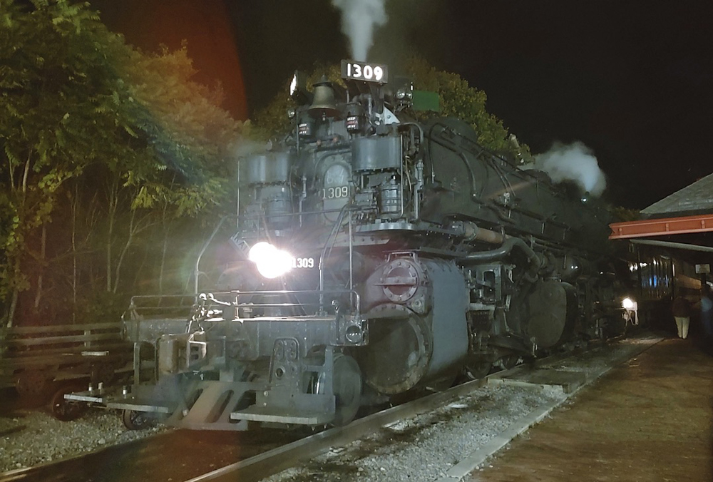 Steam locomotive at night