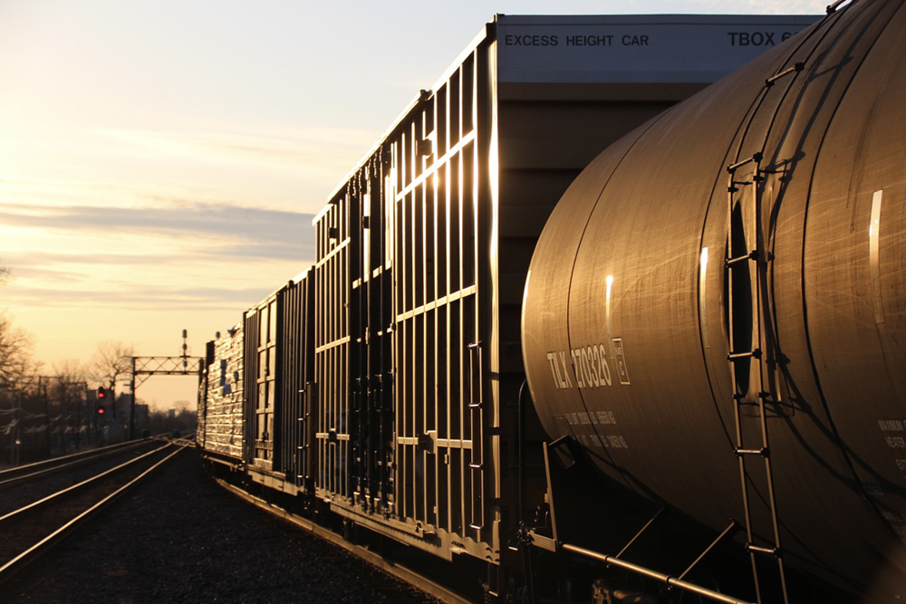 Freight cars near sunset