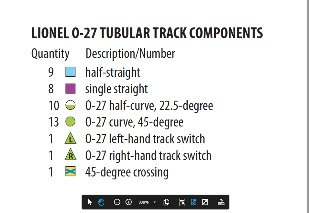 list of Lionel tubular track components