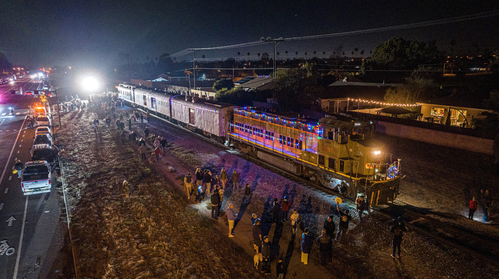 holiday train at night