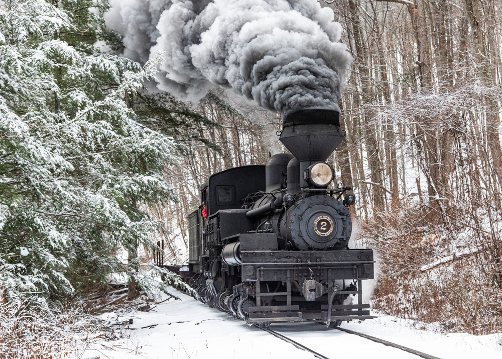 Shay locomotive in snow