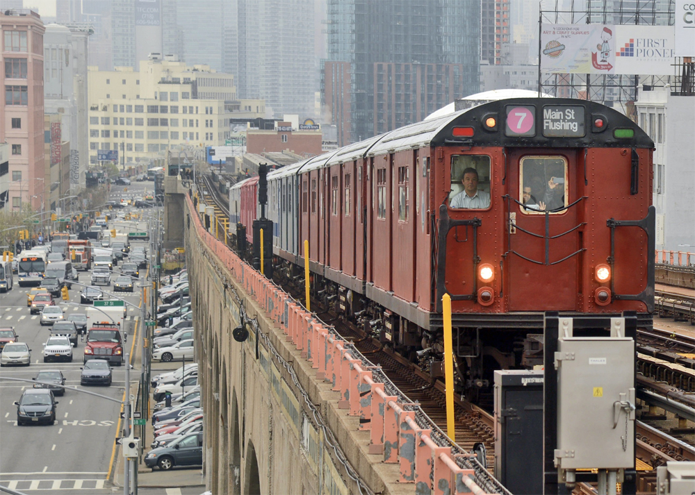 Vintage subway equipment on elevated line