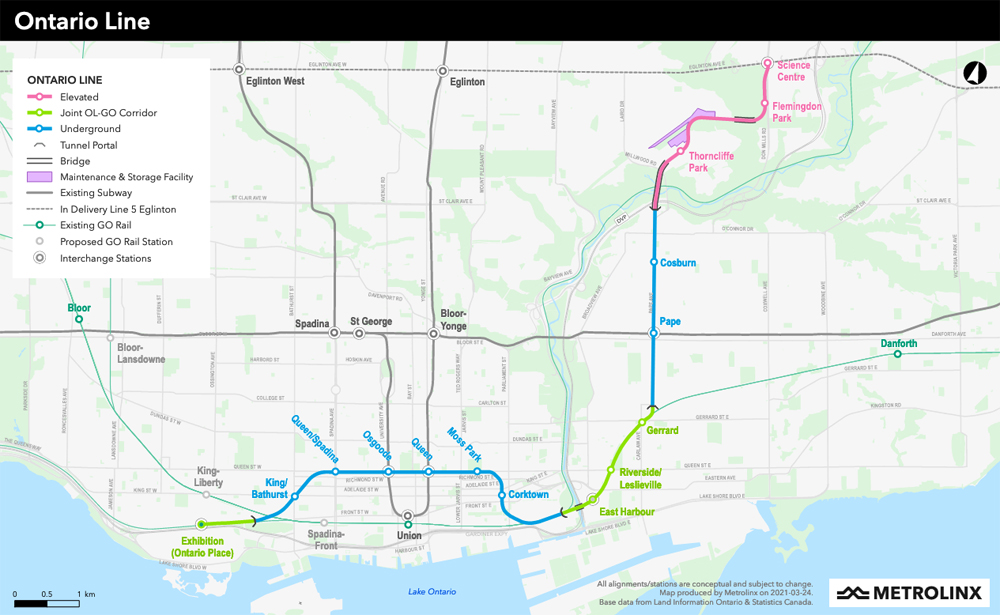 Map of Ontario Line subway in Toronto