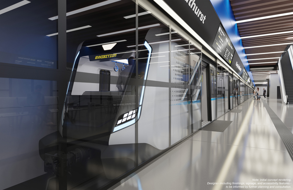 Rendering of subway train in station