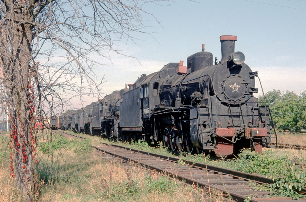 Line of stored steam locomotives