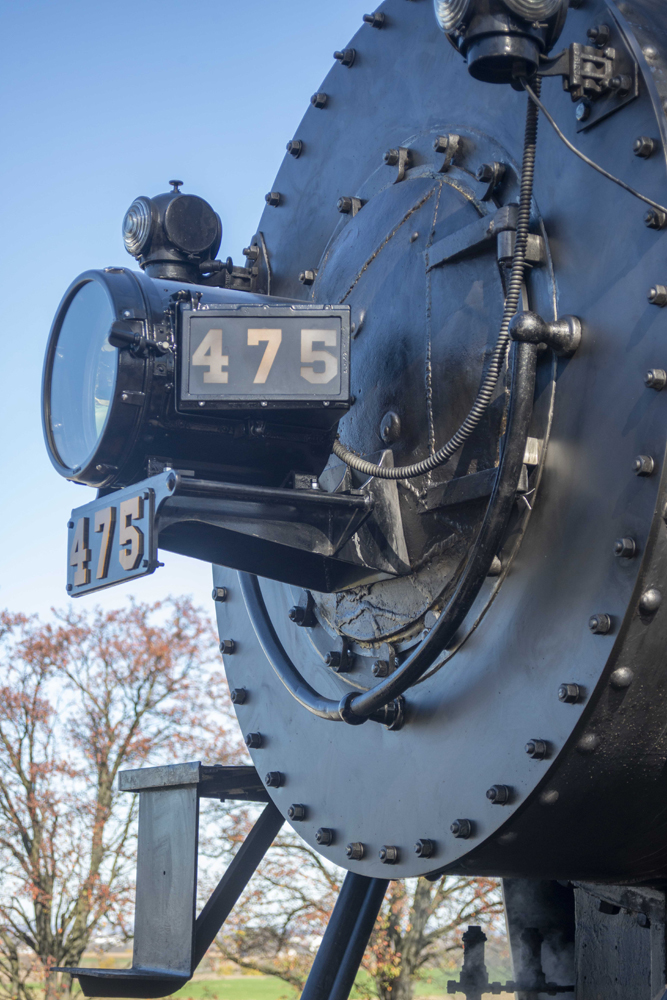 Side view of front of steam locomotive
