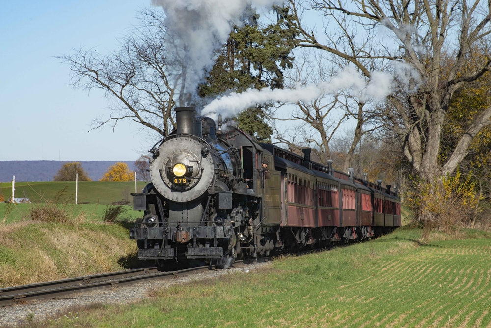 Locomotive and train in countryside