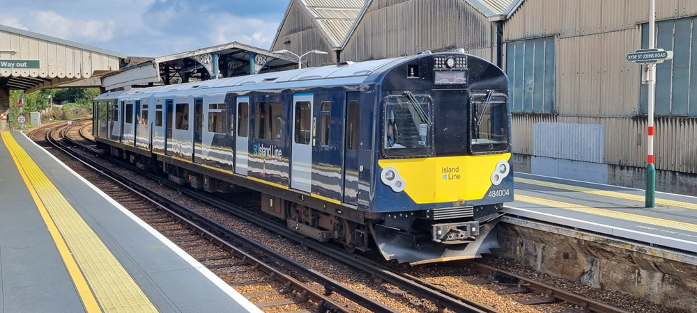 Blue and yellow EMU trainset