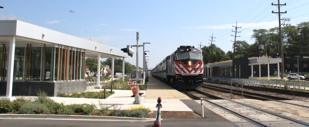 Commuter train arrives at station
