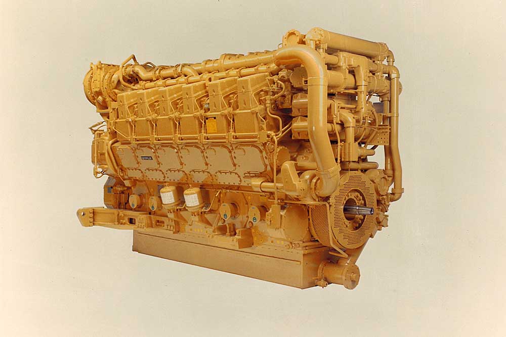 Yellow painted diesel engine from Morrison-Knudsen MK5000C locomotive