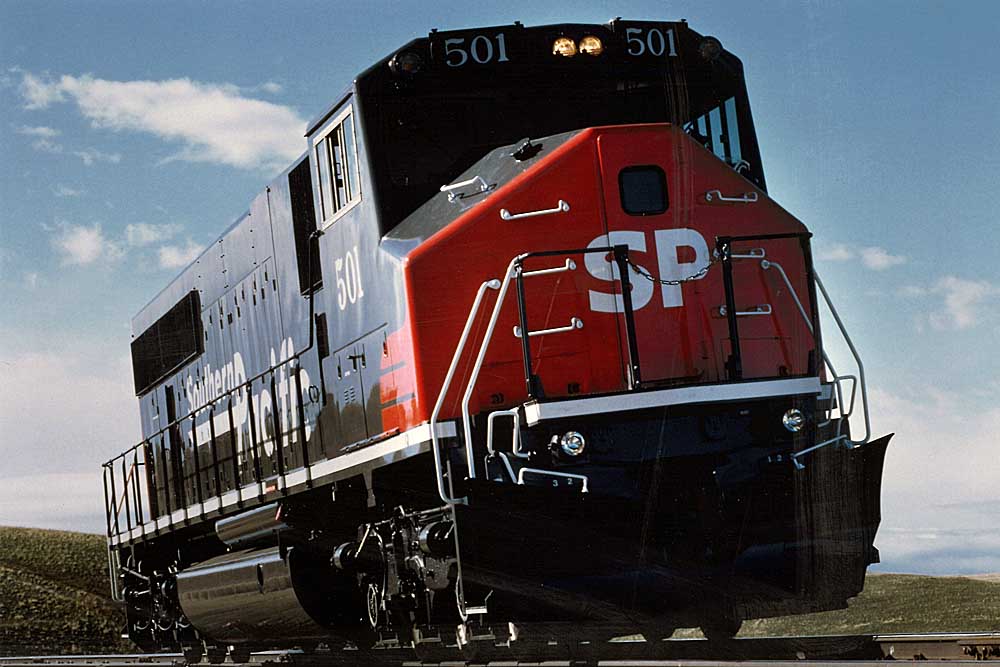 Photo of the Morrison-Knudsen MK5000C locomotive in red and gray paint