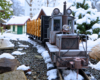 close up of switcher garden railroading in the snow