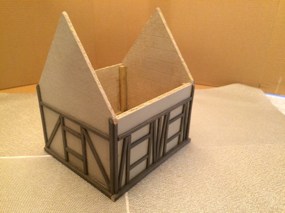 partially assembled second floor of model cottage