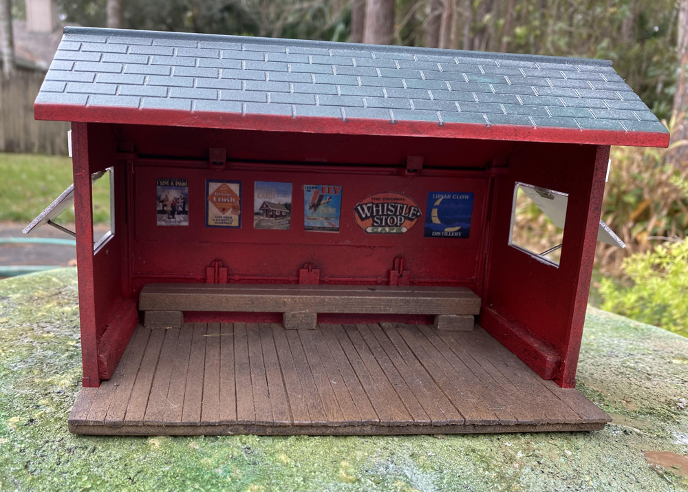 red and green model station on a table
