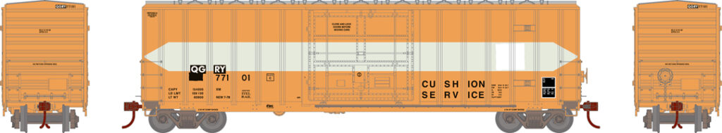 Food Machinery Corporation 50-foot boxcar: an orange boxcar illustration against a white background