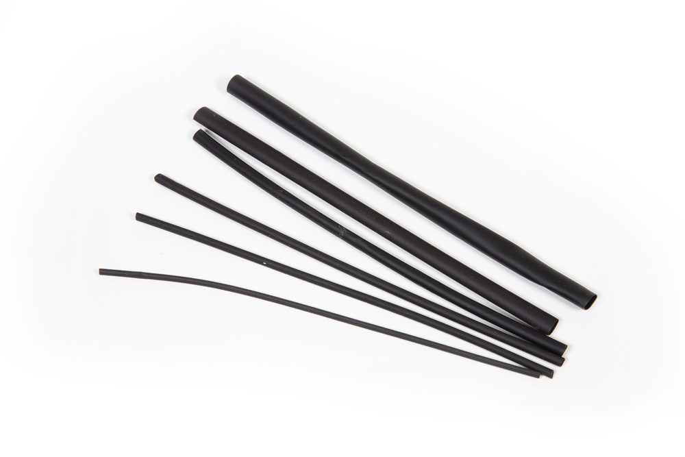 Handy tools for DCC wiring projects: Black heat-shrink tubing is shown against a white background.