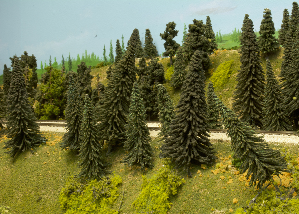 Photo of trees on an HO scale model railroad