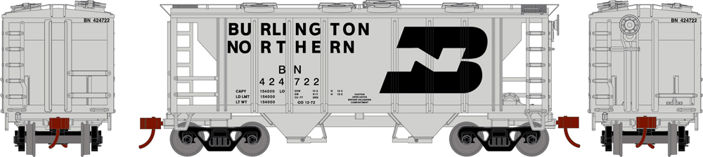 PS-2 covered hopper: A gray model freight car illustration against a white background