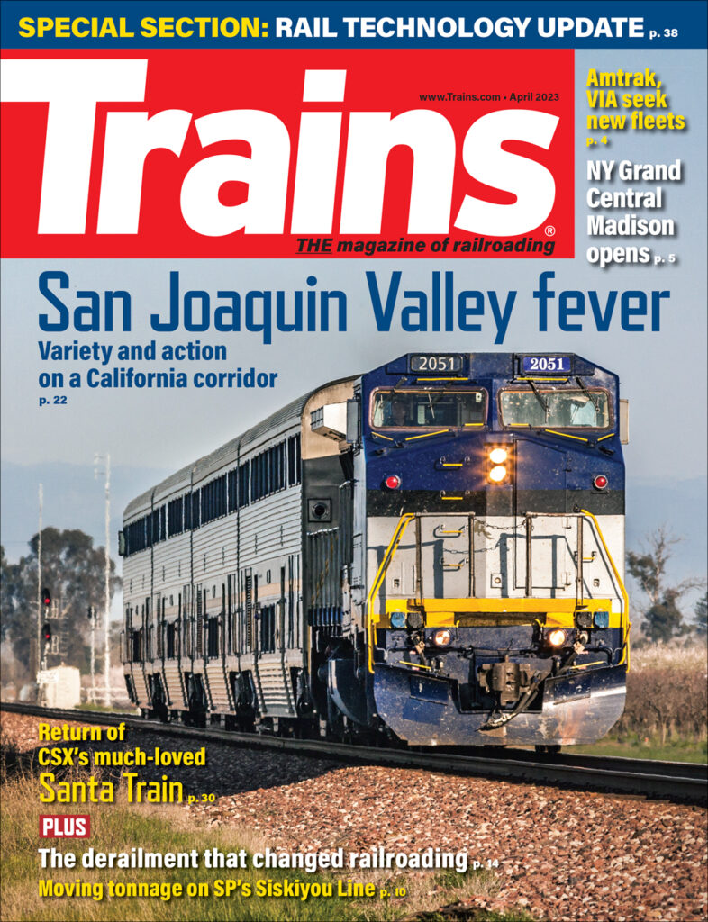 train on cover of April 2023 issue