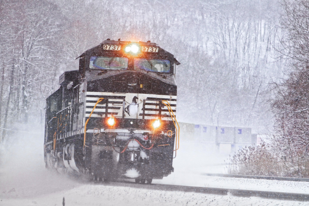 NS train in blizzard