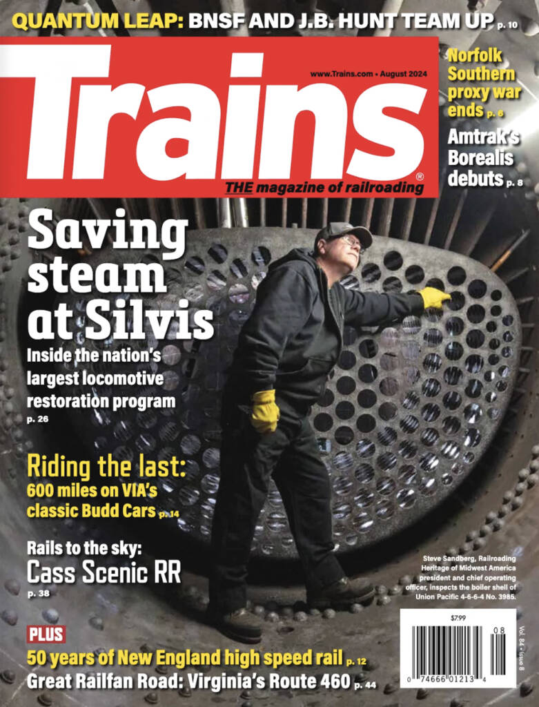 The August 2024 cover of Trains Magazine