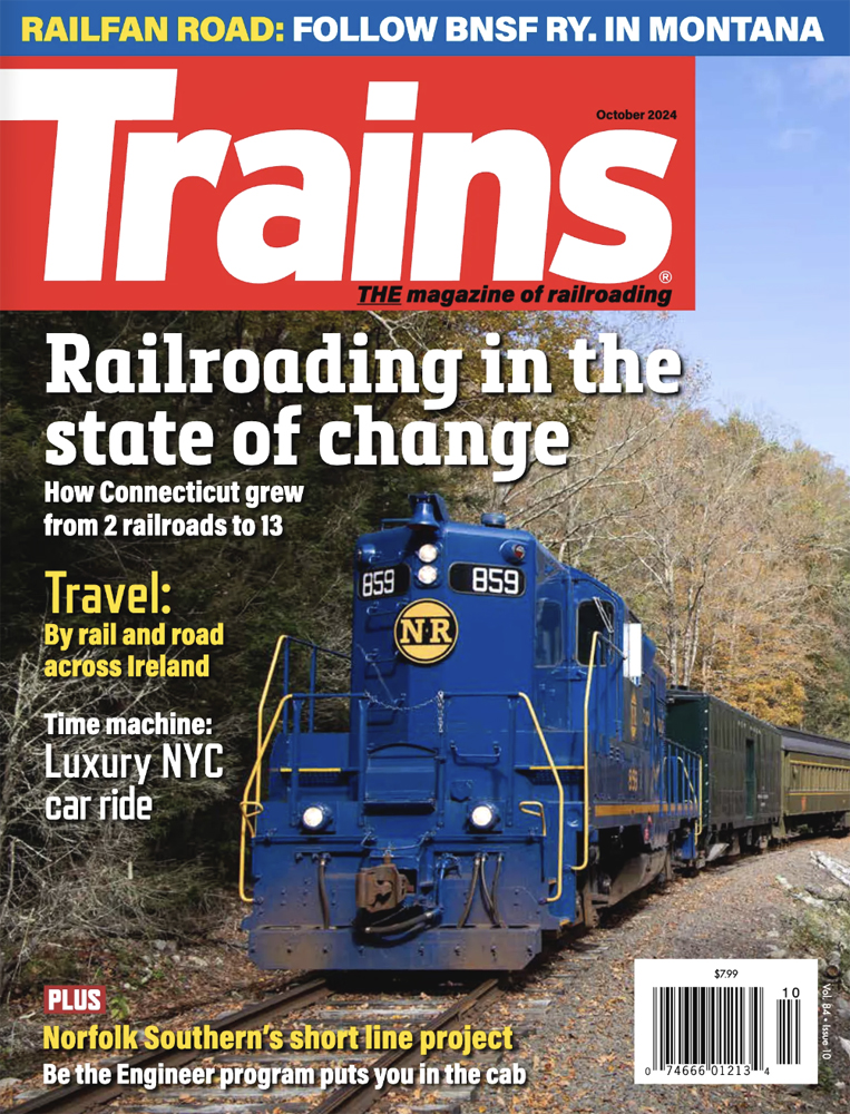 The October 2024 cover of Trains magazine
