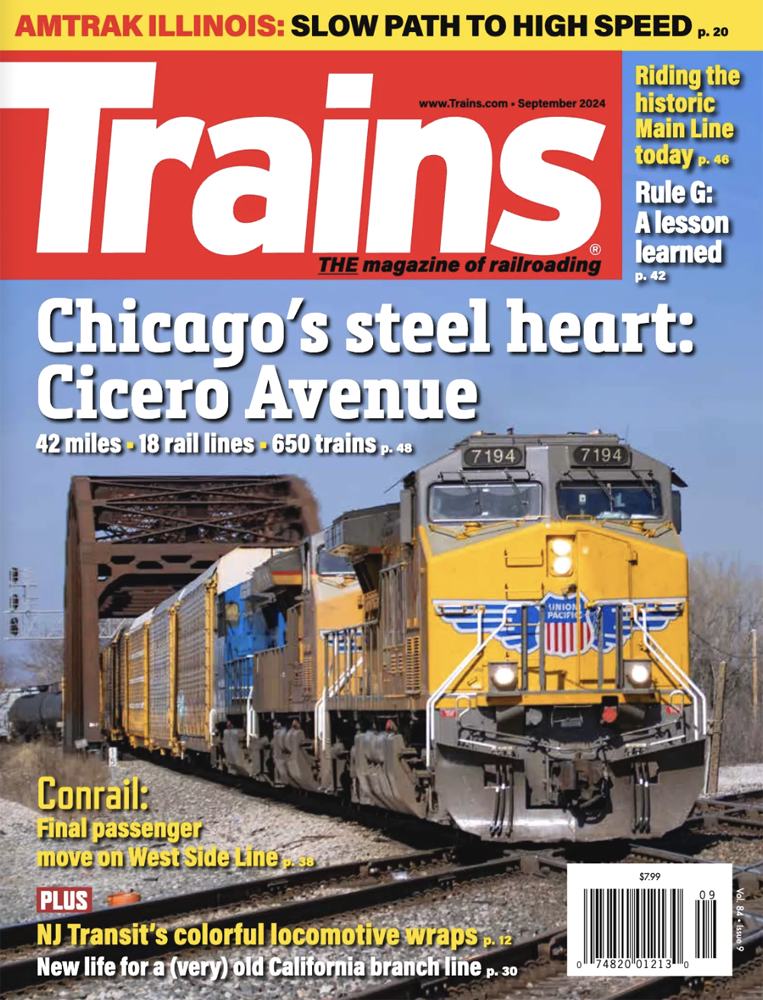 The September 2024 cover of Trains magazine