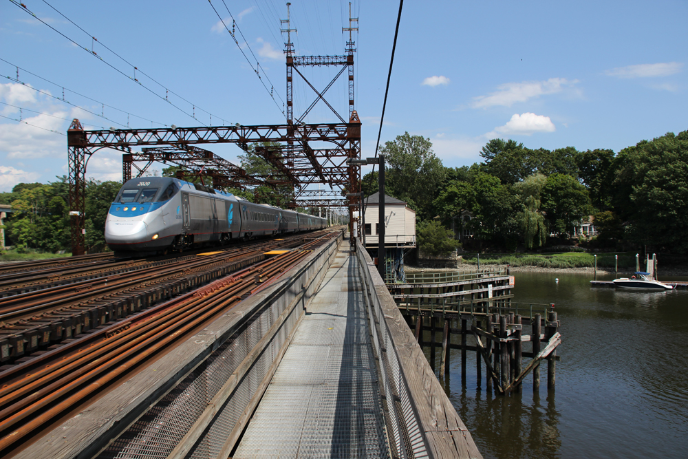 High speed train crossing bridge