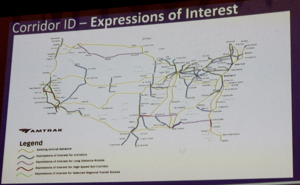 Image of U.S. map showing current and possible passenger rail lines