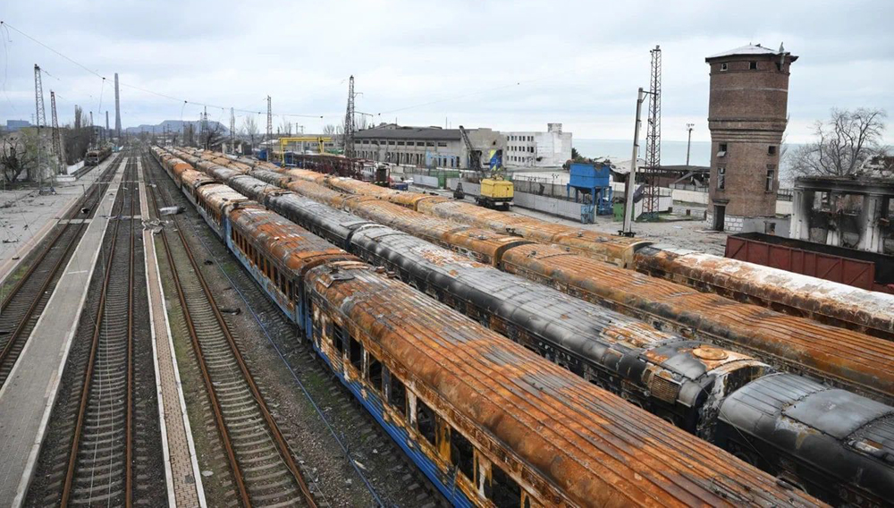 Multiple tracks of passenger railcars damaged by fire